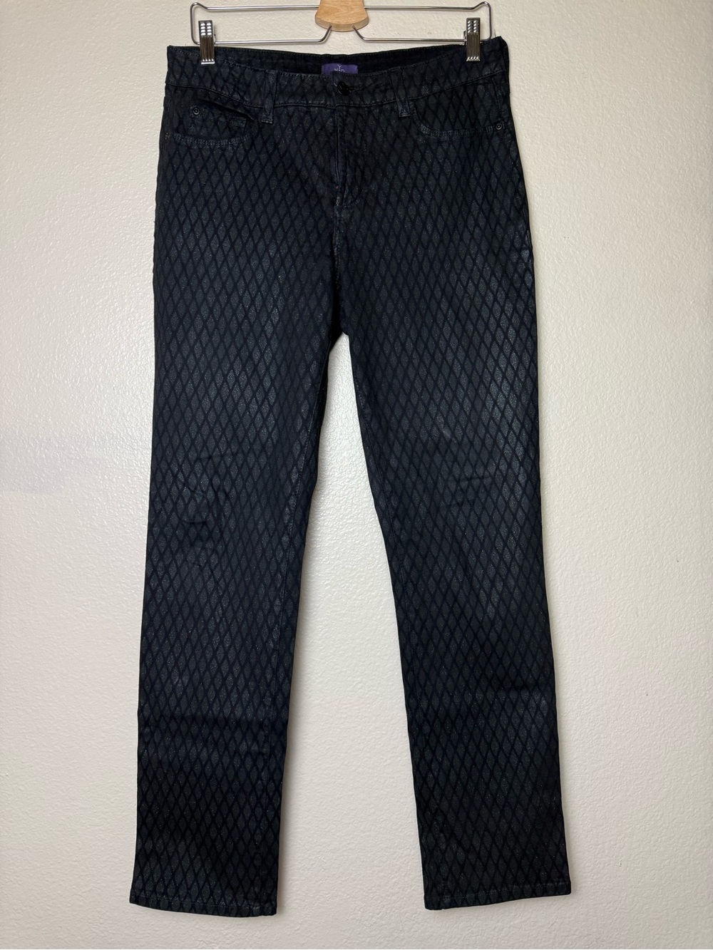 NYDJ 96% Cotton 4% Spandex Women’s Black Diamond-Pattern Slim Jeans